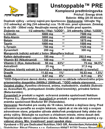 dedicated - unstoppable PRE, 480g, energy, svk label